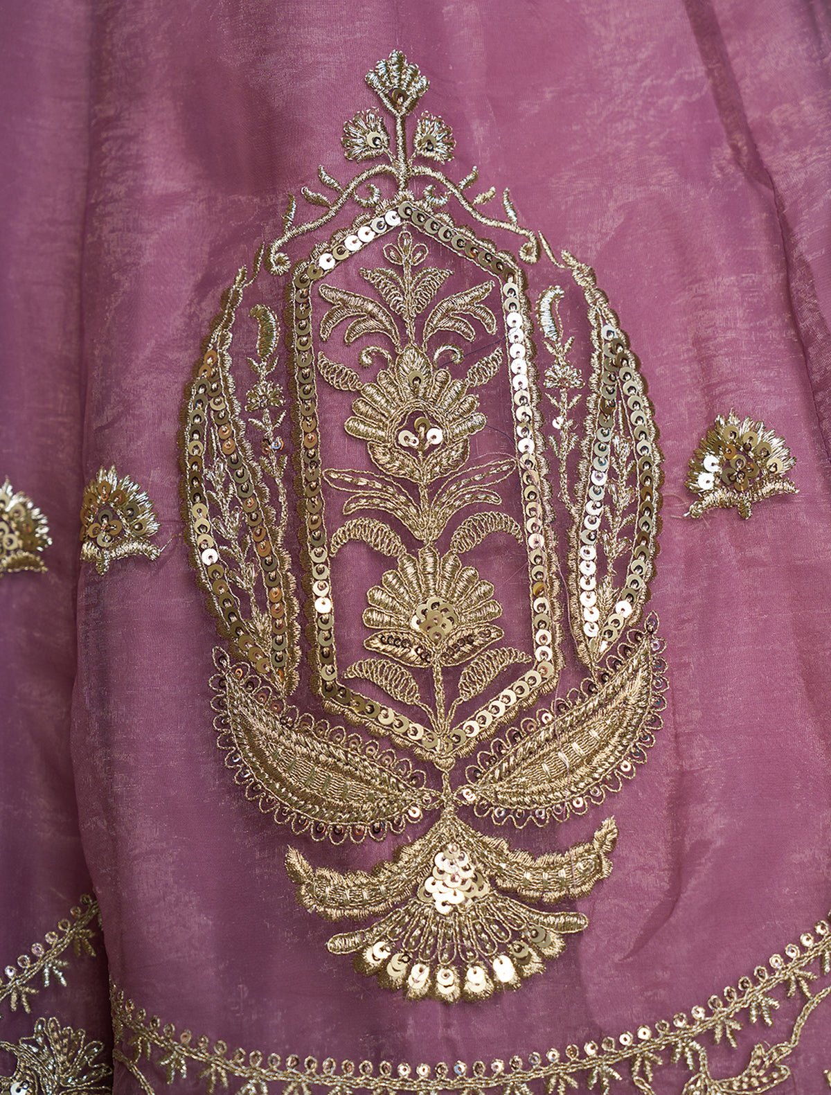 Mauve Lehenga Choli with Heavy Gold Embroidery & Dupatta