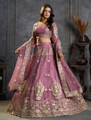Mauve Lehenga Choli with Heavy Gold Embroidery & Dupatta