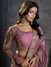 Mauve Lehenga Choli with Heavy Gold Embroidery & Dupatta