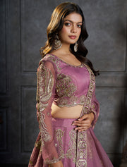 Mauve Lehenga Choli with Heavy Gold Embroidery & Dupatta