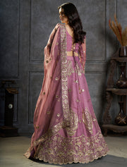 Mauve Lehenga Choli with Heavy Gold Embroidery & Dupatta