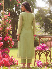 Pista Green Pichwai Embroidered Tissue Kurta Pant Set