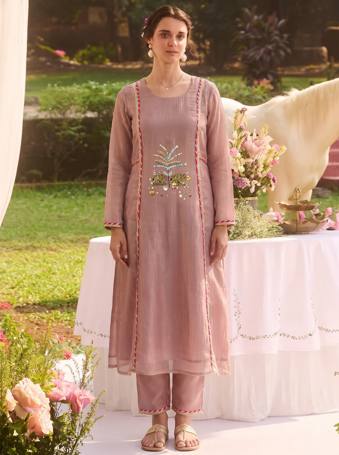 Dusty Rose Mauve EMBROIDERED KURTA SET