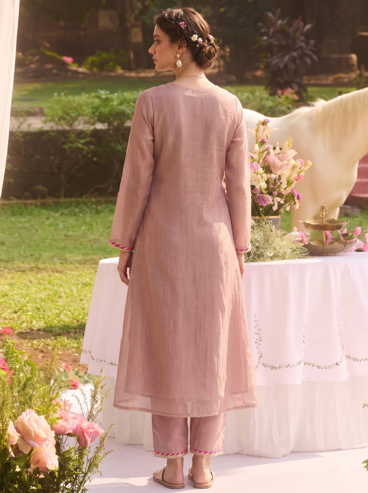 Dusty Rose Mauve EMBROIDERED KURTA SET