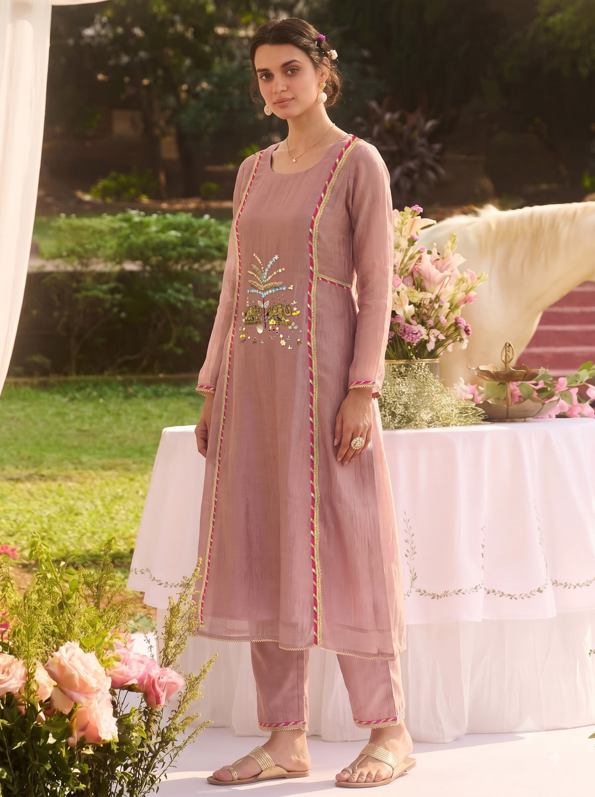 Dusty Rose Mauve EMBROIDERED KURTA SET