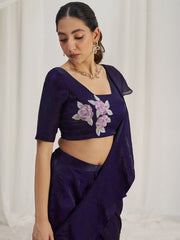 Navy Blue Ruffle Lehenga Saree with Floral Embroidered Blouse