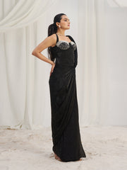 Black Designer Saree with Pearl Embellished Blouse