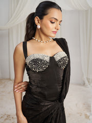 Black Designer Saree with Pearl Embellished Blouse