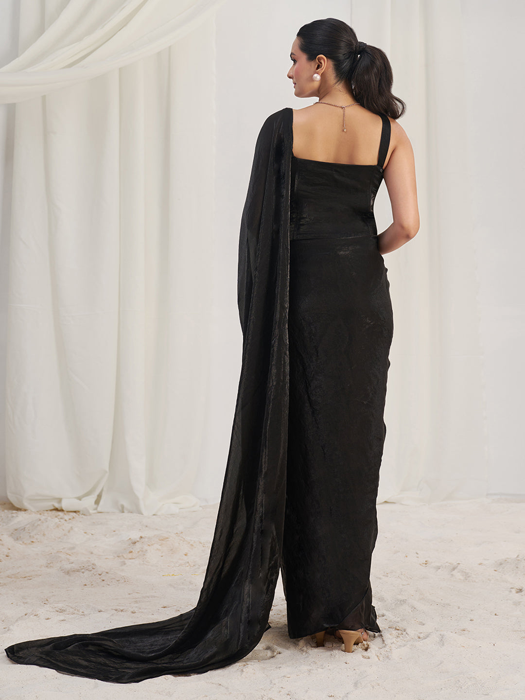 Black Designer Saree with Pearl Embellished Blouse