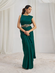 Emerald Green Designer Saree with Embellished Waist Belt