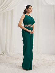 Emerald Green Designer Saree with Embellished Waist Belt