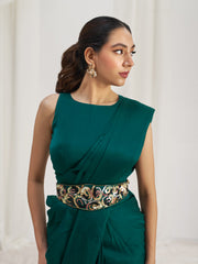 Emerald Green Designer Saree with Embellished Waist Belt