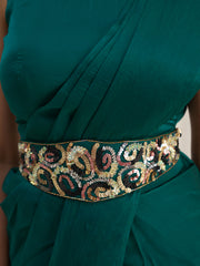 Emerald Green Designer Saree with Embellished Waist Belt