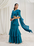 Teal Blue Ruffle Saree with Designer Blouse