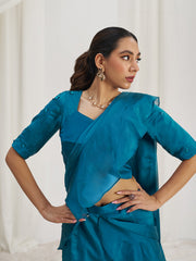Teal Blue Ruffle Saree with Designer Blouse
