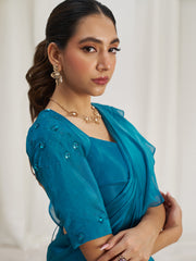 Teal Blue Ruffle Saree with Designer Blouse