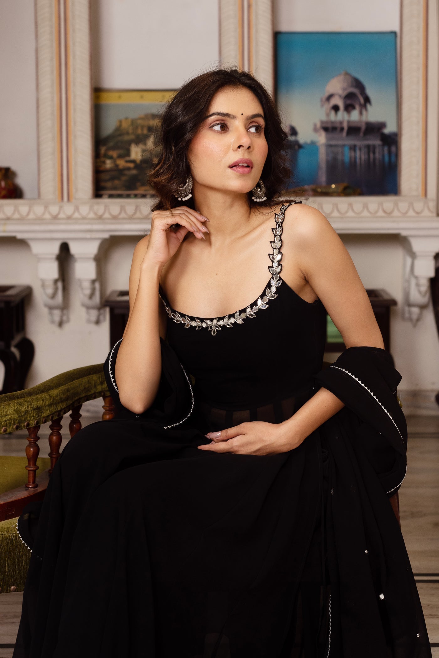 Stylish Red Mirror Work Anarkali Set