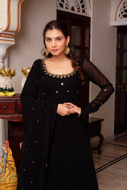 Black Color Hand Work Anarkali Suit with Dupatta