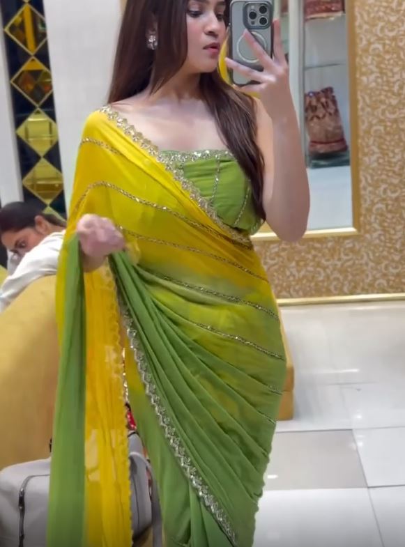 Beautiful Two-Shade Georgette Saree | Handwork Detailing