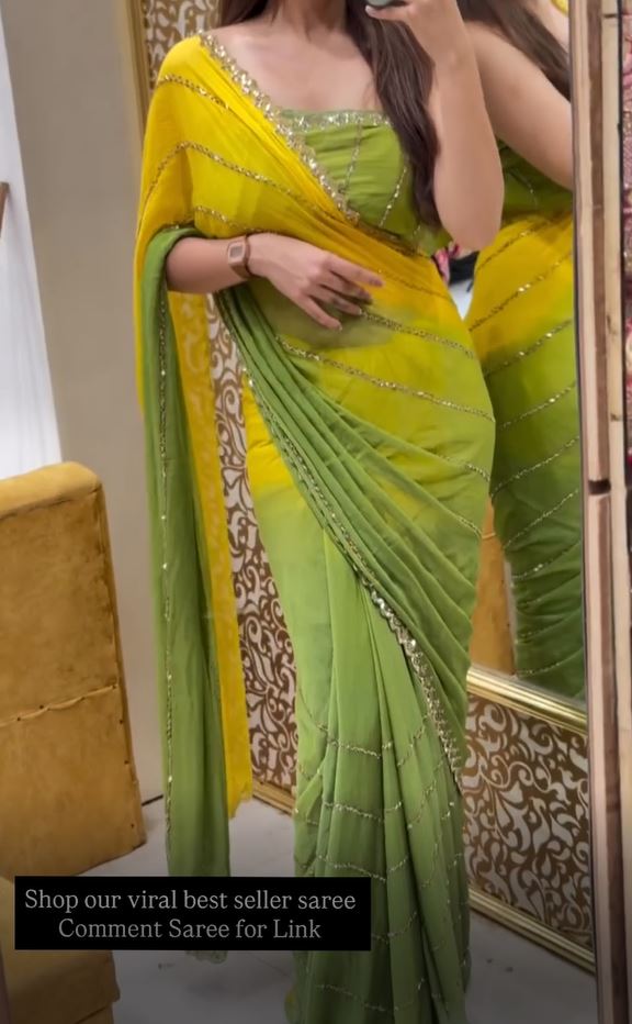 Beautiful Two-Shade Georgette Saree | Handwork Detailing