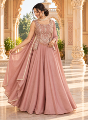 Dusty Mauve Salsa Silk Lehenga Set with Bead, Sequin & Thread Embroidery