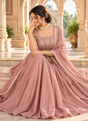 Dusty Mauve Salsa Silk Lehenga Set with Bead, Sequin & Thread Embroidery