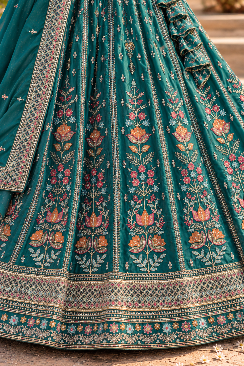 Emerald Green Star Georgette Sequin Lehenga Choli