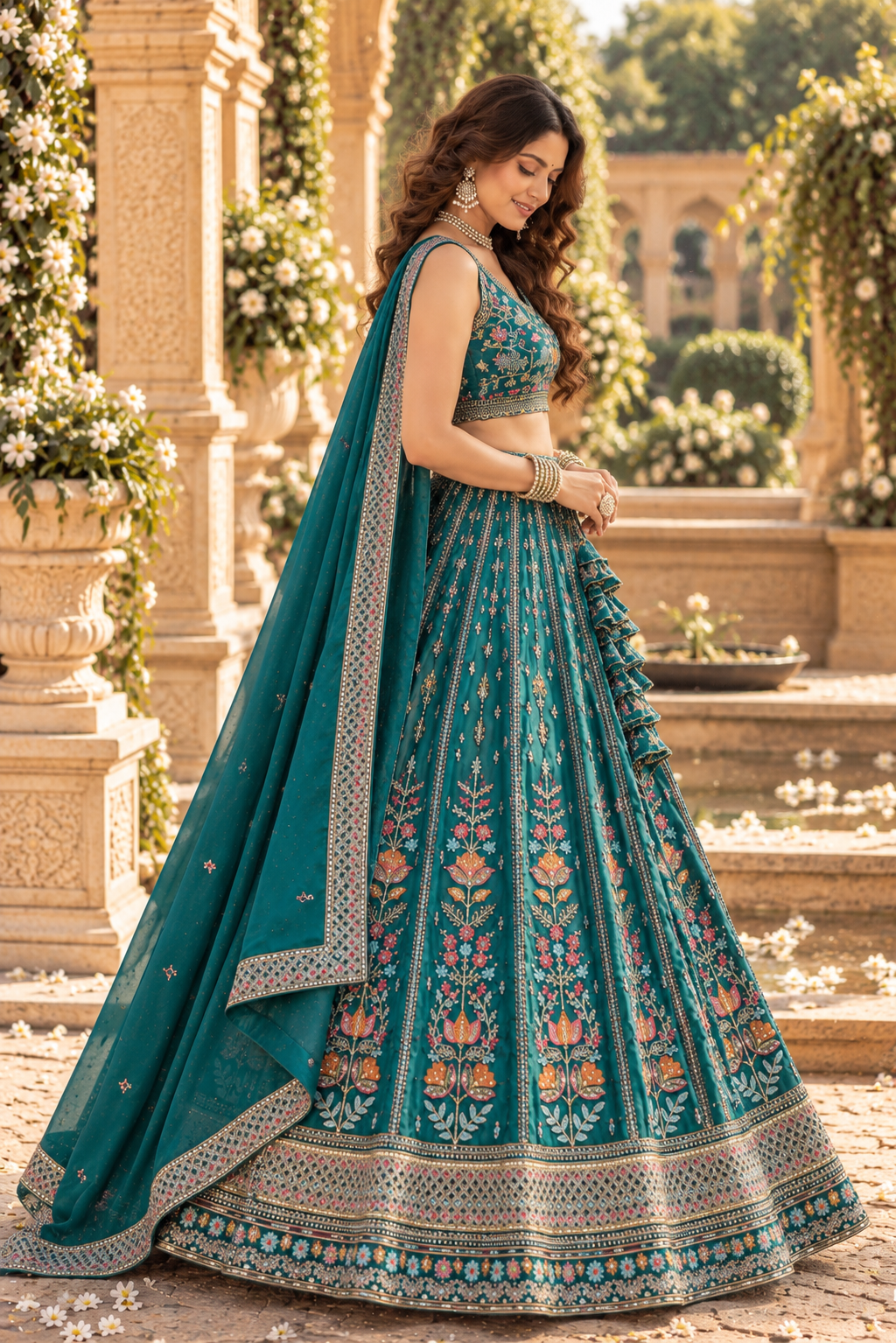 Emerald Green Star Georgette Sequin Lehenga Choli