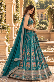 Emerald Green Star Georgette Sequin Lehenga Choli
