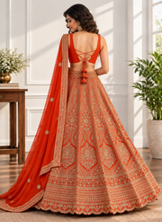 Orange Fox Georgette Zari Sequin Bridal Lehenga Choli