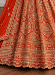 Orange Fox Georgette Zari Sequin Bridal Lehenga Choli