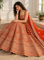 Orange Fox Georgette Zari Sequin Bridal Lehenga Choli