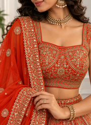 Orange Fox Georgette Zari Sequin Bridal Lehenga Choli