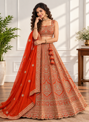 Orange Fox Georgette Zari Sequin Bridal Lehenga Choli