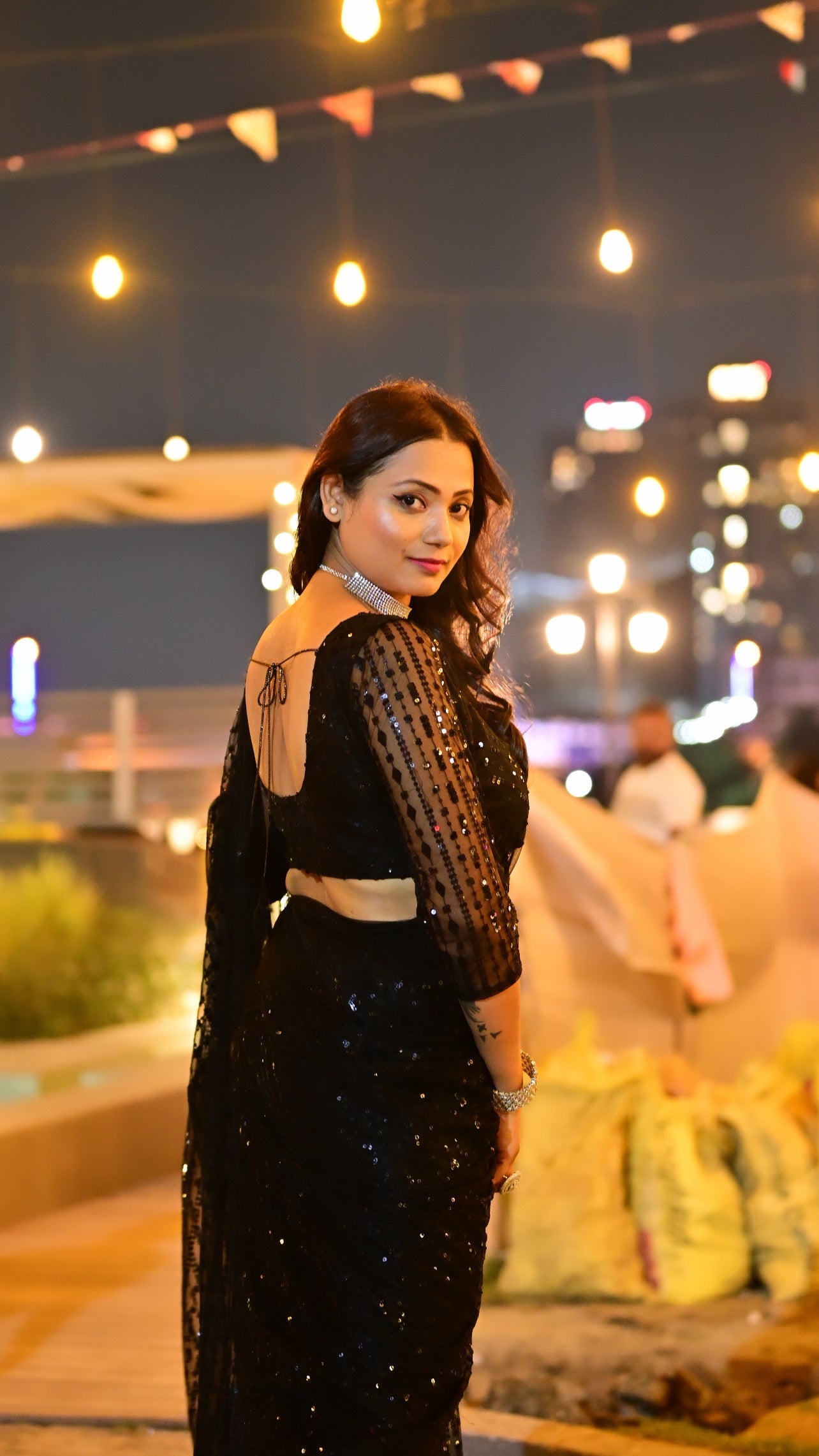 Magnificent Black Net Sequins Worked Designer Saree - Ethnicwish