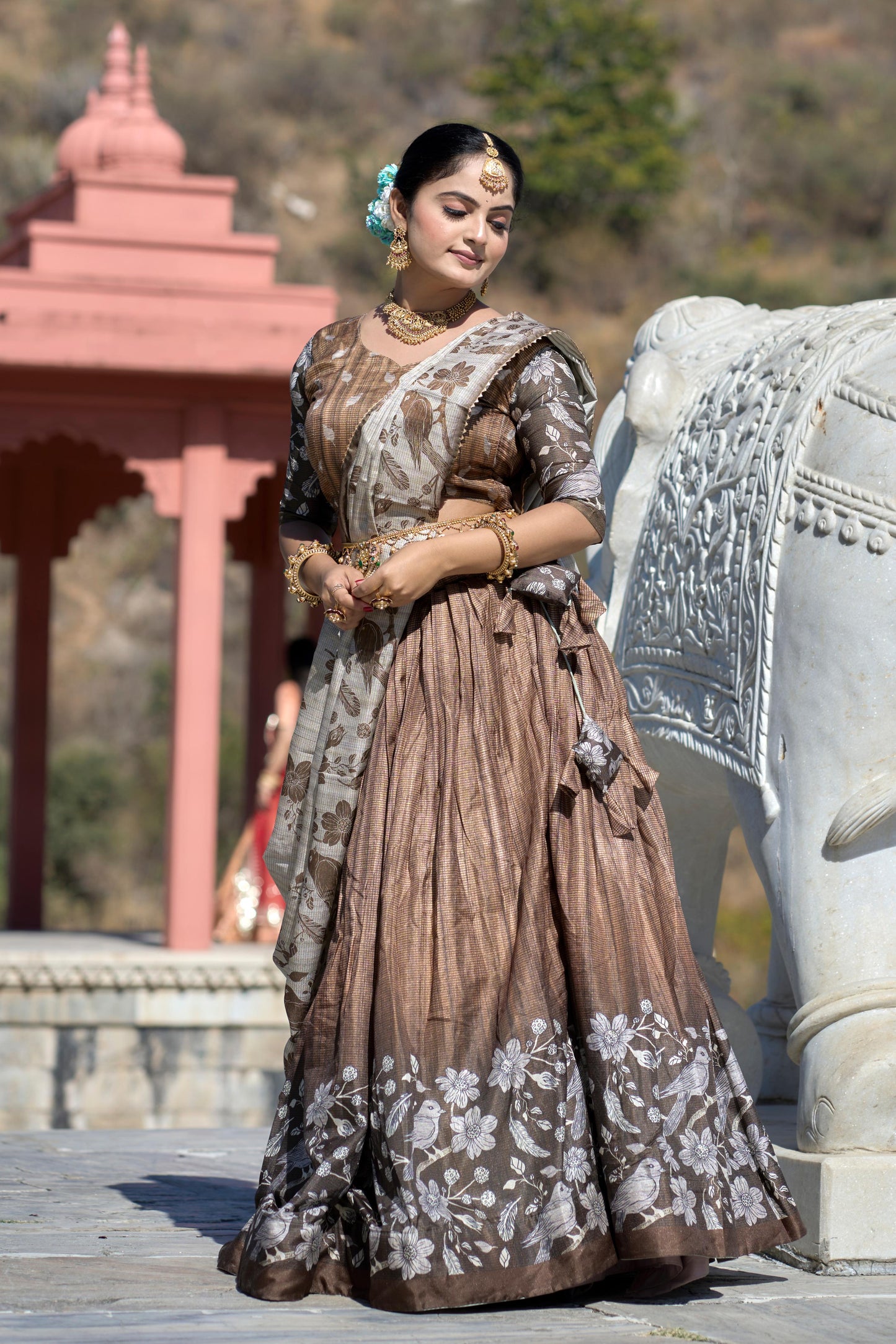 Stunning Pure Manipuri Silk Printed Lehenga Choli Set - Ethnicwish