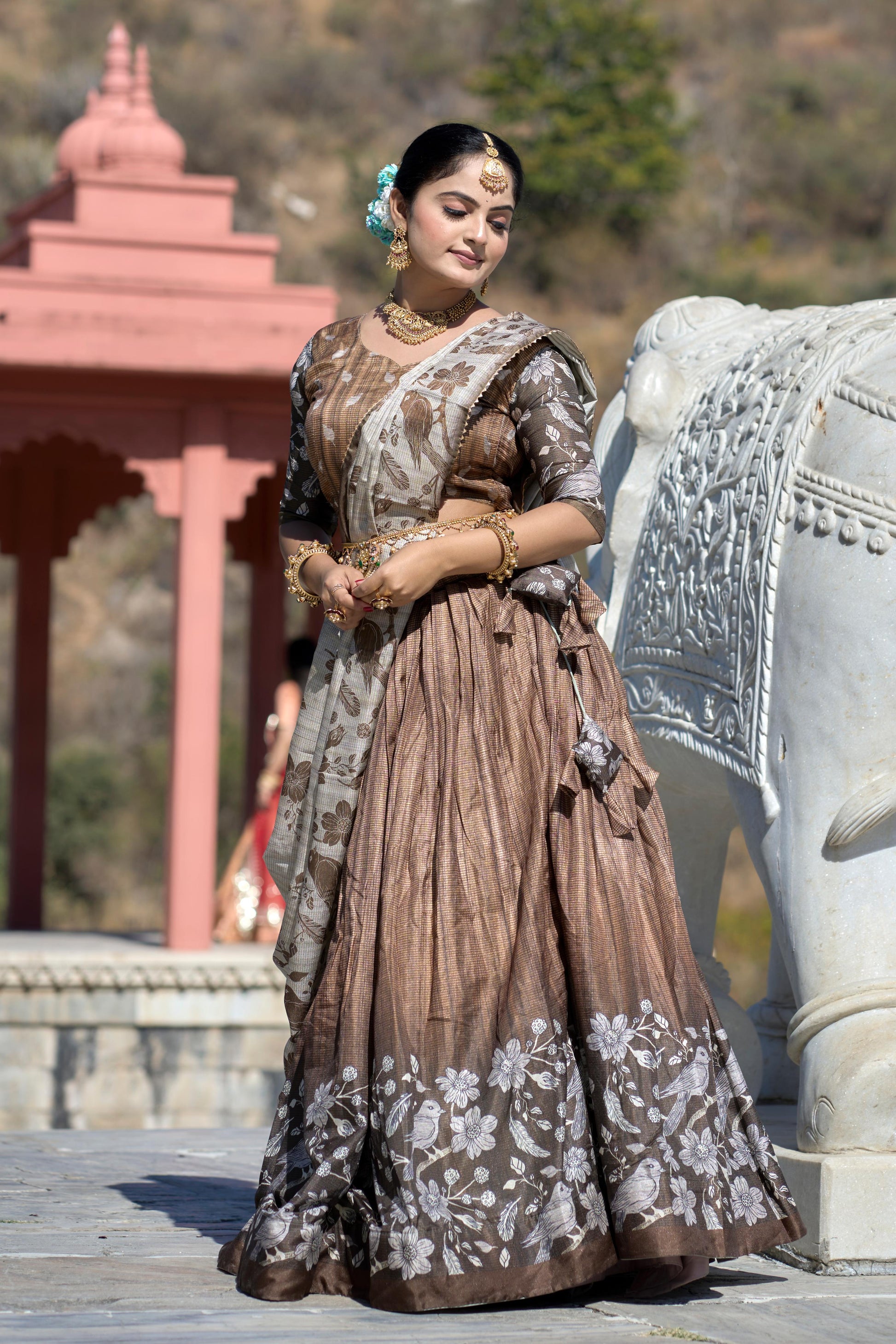 Stunning Pure Manipuri Silk Printed Lehenga Choli Set - Ethnicwish