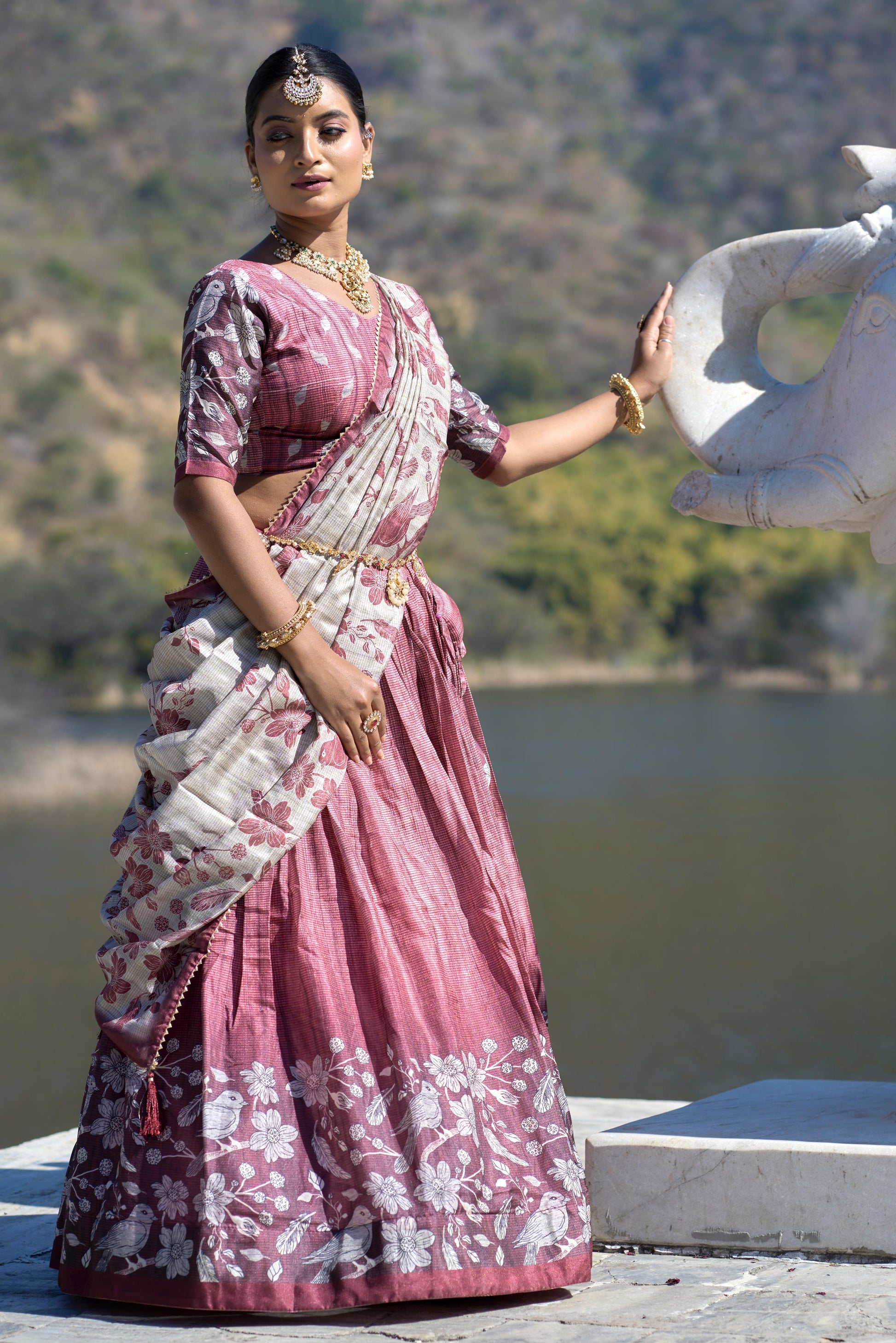 Stunning Pure Manipuri Silk Printed Lehenga Choli Set - Ethnicwish