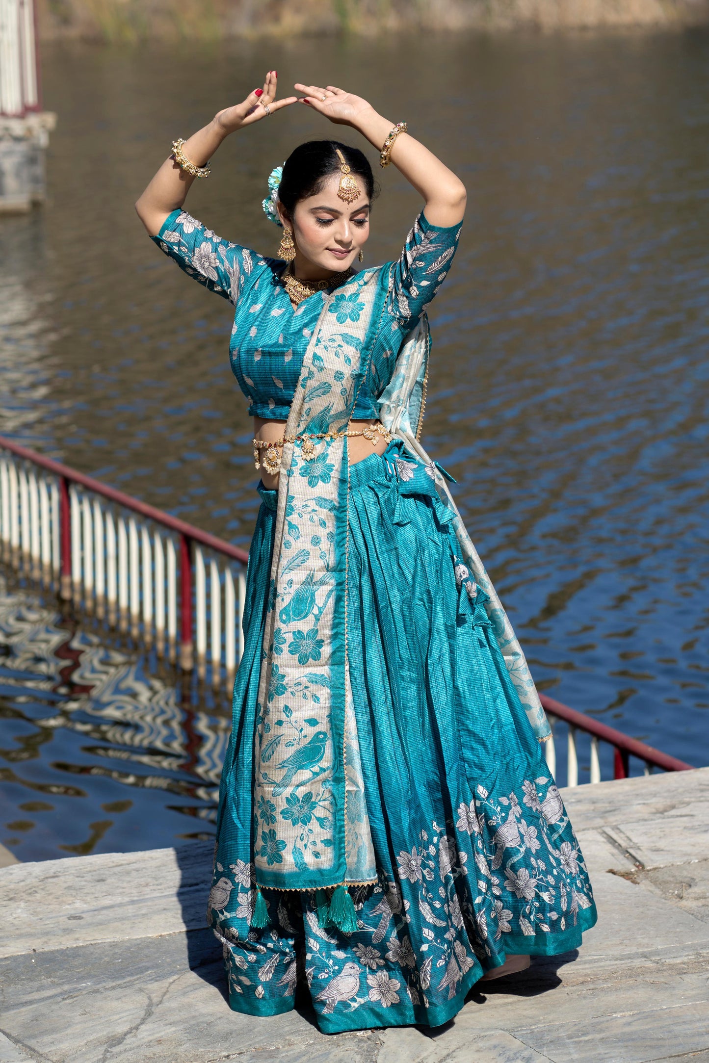 Stunning Pure Manipuri Silk Printed Lehenga Choli Set - Ethnicwish