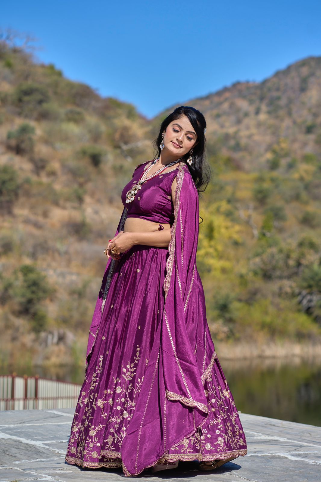 Elegant Chinon Thread Zari Embroidered Lehenga Choli Set - Ethnicwish