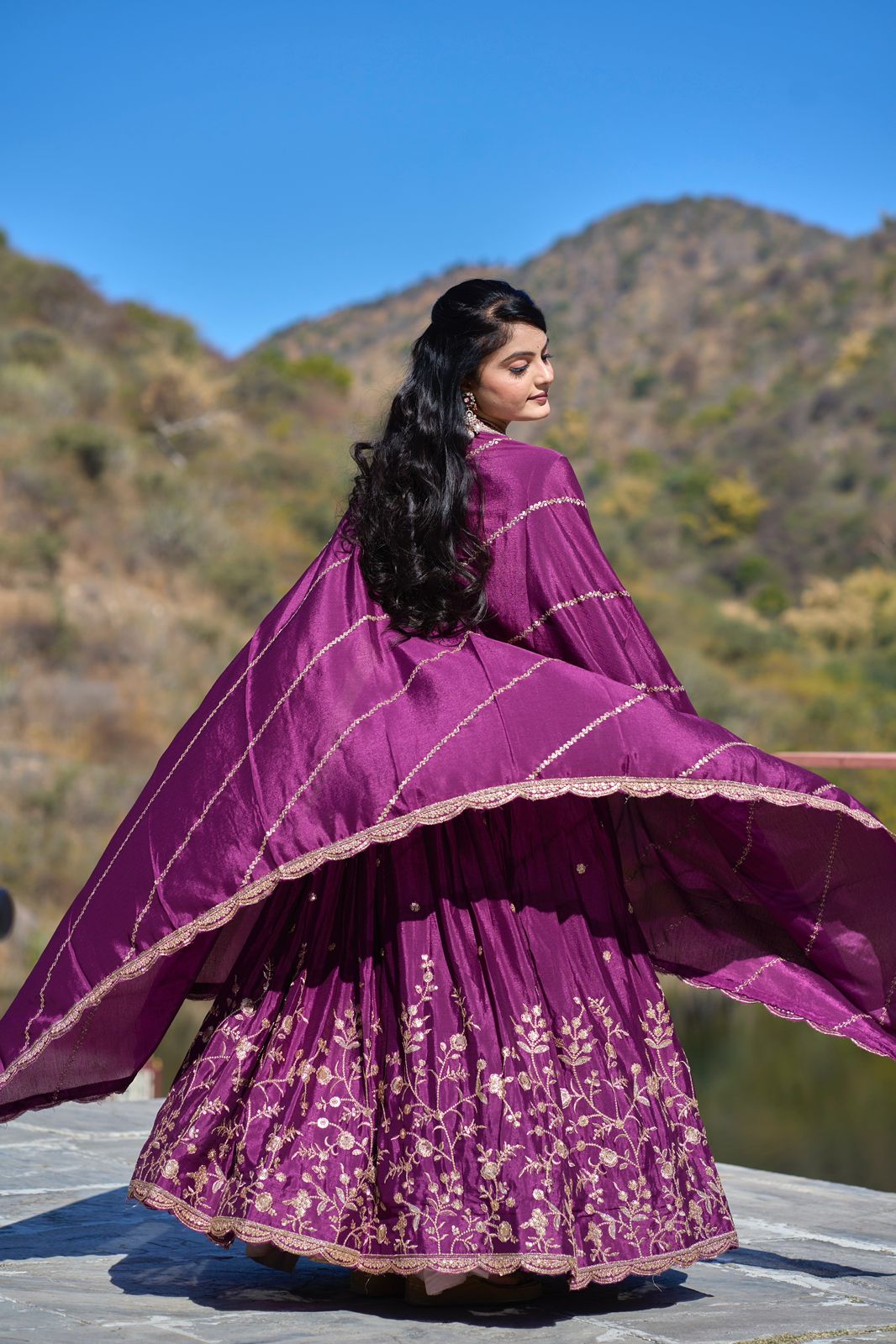 Elegant Chinon Thread Zari Embroidered Lehenga Choli Set - Ethnicwish