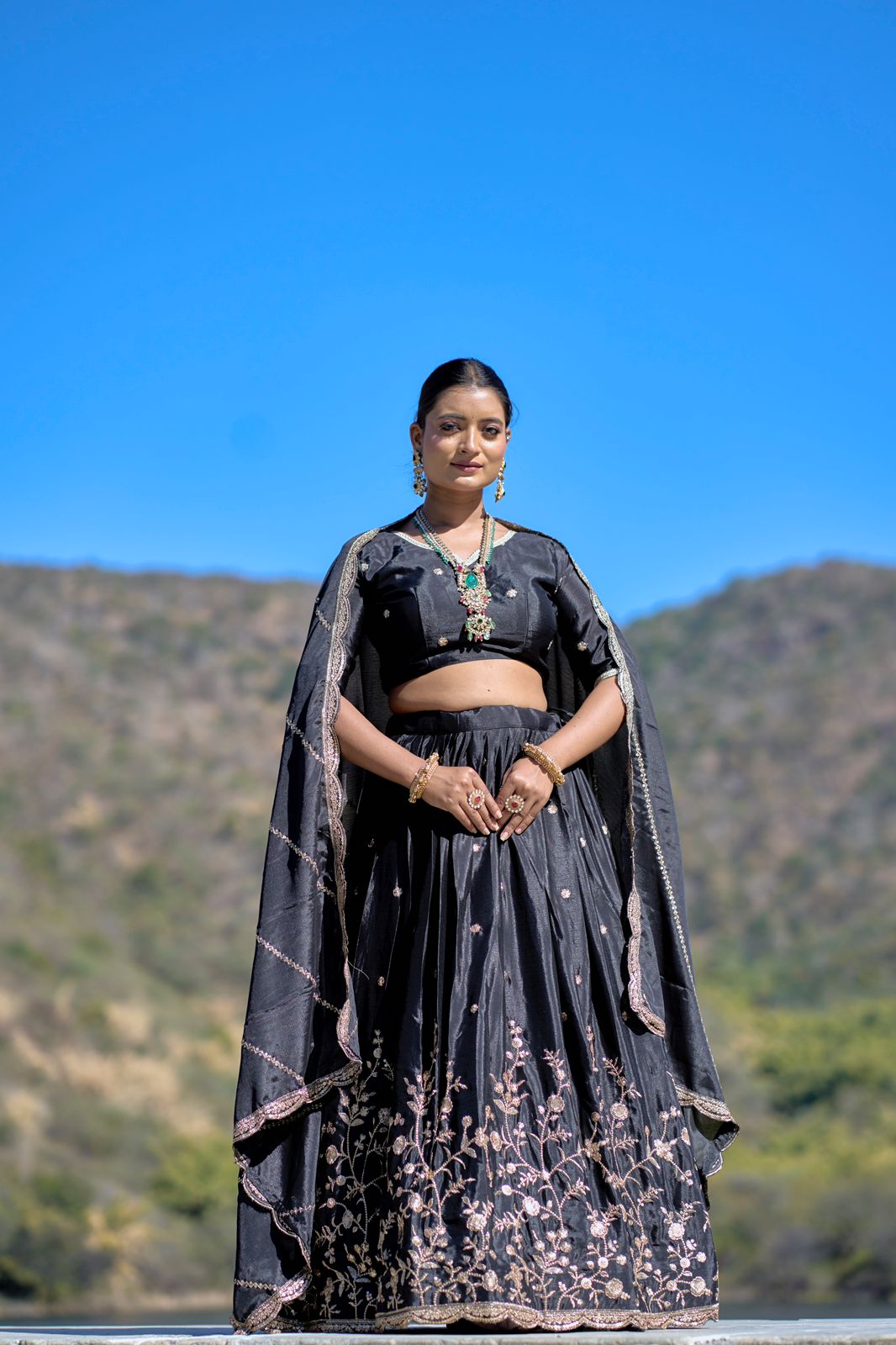 Elegant Chinon Thread Zari Embroidered Lehenga Choli Set - Ethnicwish