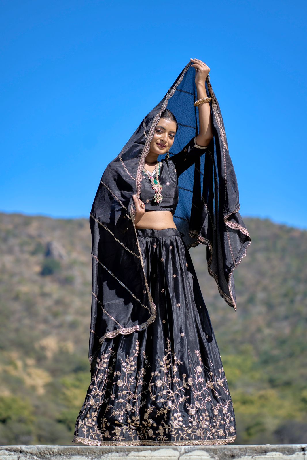 Elegant Chinon Thread Zari Embroidered Lehenga Choli Set - Ethnicwish