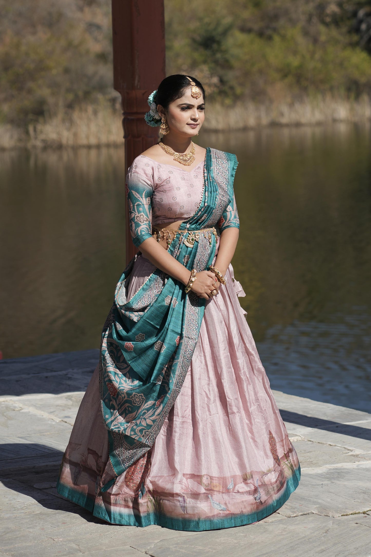 Graceful Pure Manipuri Silk Printed Designer Lehenga Choli Set - Ethnicwish