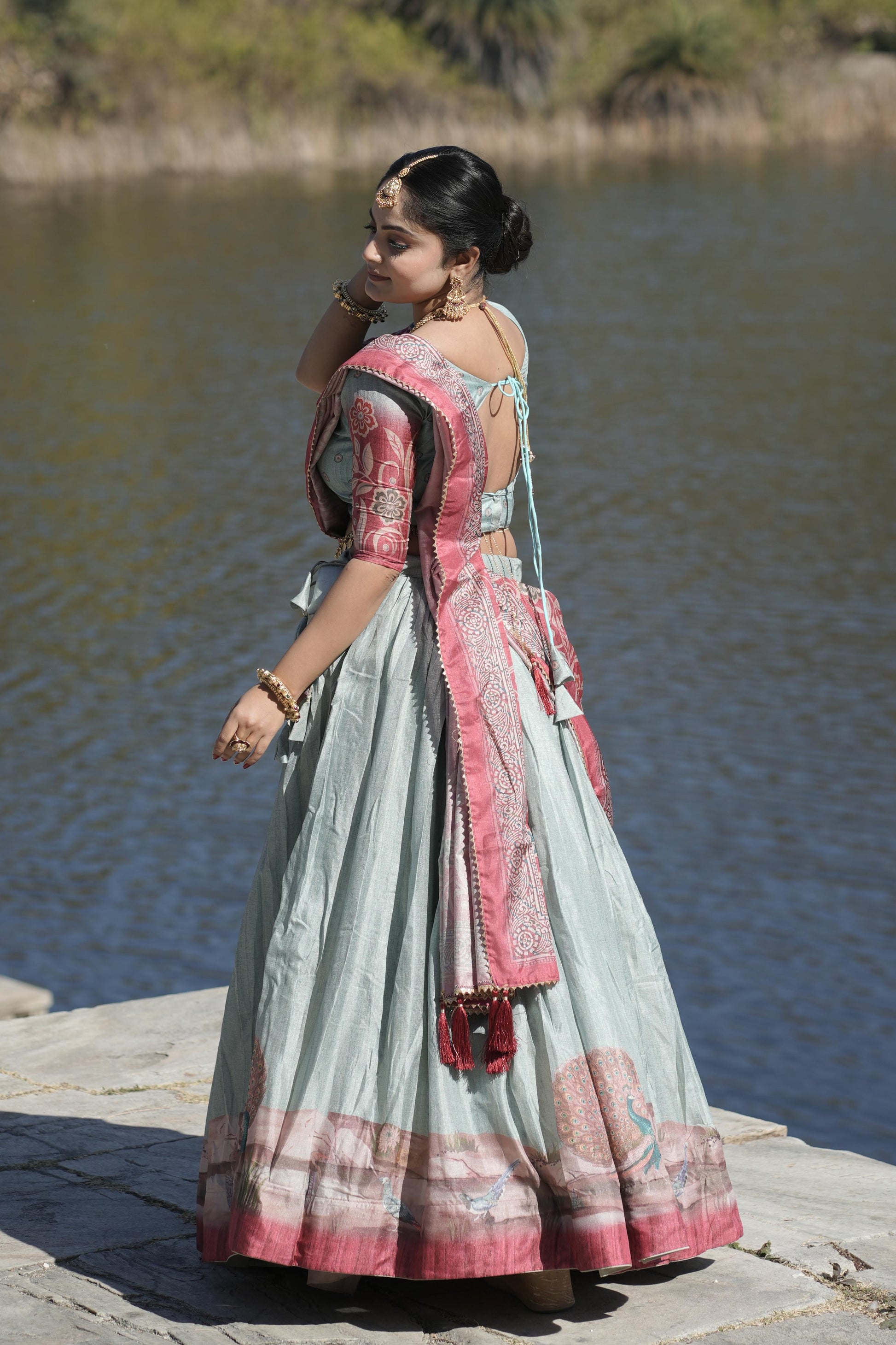 Graceful Pure Manipuri Silk Printed Designer Lehenga Choli Set - Ethnicwish