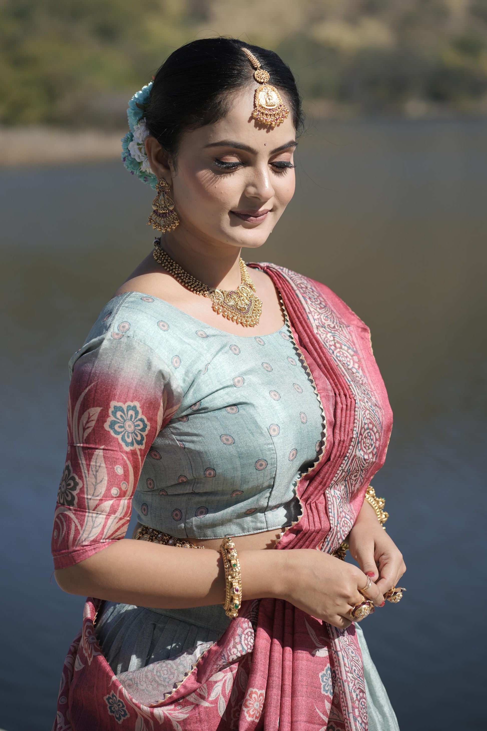 Graceful Pure Manipuri Silk Printed Designer Lehenga Choli Set - Ethnicwish