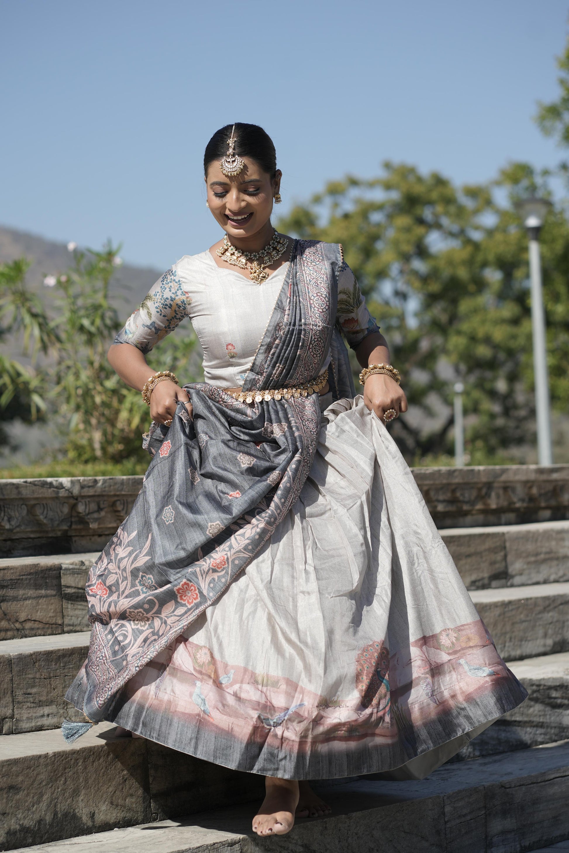 Graceful Pure Manipuri Silk Printed Designer Lehenga Choli Set - Ethnicwish