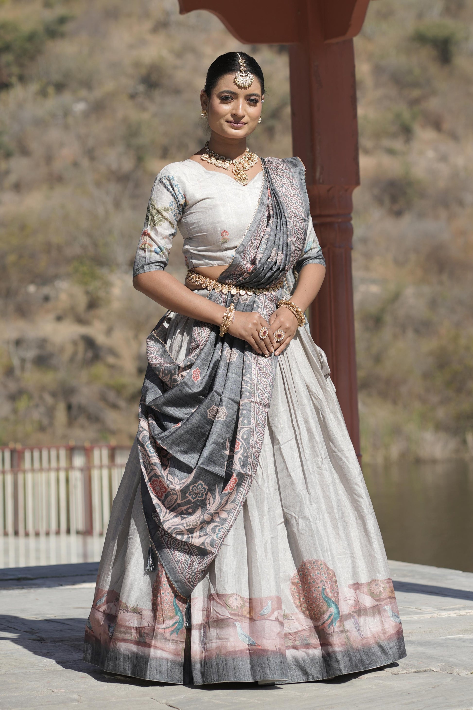 Graceful Pure Manipuri Silk Printed Designer Lehenga Choli Set - Ethnicwish