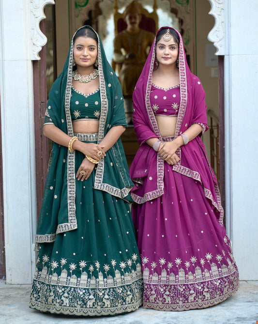 Stylish Georgette Rich Sequins Embroidered Lehenga Choli Set - Ethnicwish