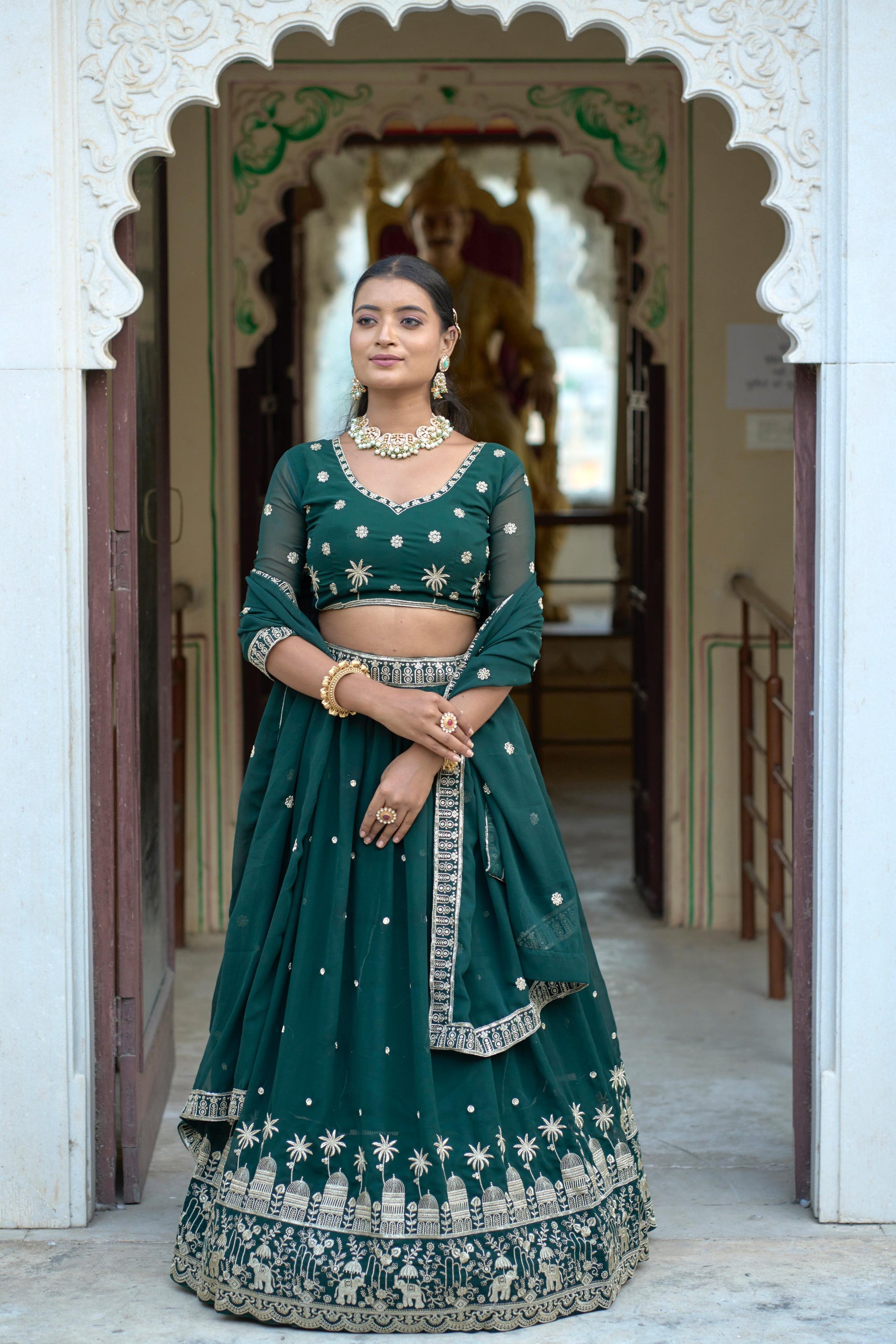 Stylish Georgette Rich Sequins Embroidered Lehenga Choli Set - Ethnicwish